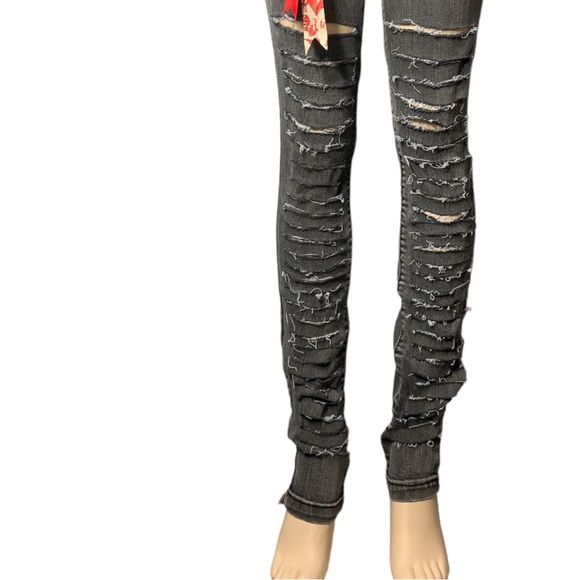 *NEW* FOXY  Tall Black size 7 ripped jeans low waist skinny - Picture 10 of 16